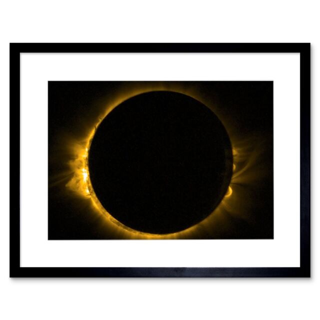 "Artery8 Wall Art Print ESA PROBA-2 View of Europe's Solar Eclipse Artwork Framed 9X7 Inch in Black - Size: W7"" x H9""" - image 1