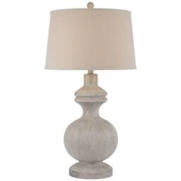 Wyld Haus Barfleur Distressed Grey Round Pillar Table Lamp Cream Linen Shade - thumbnail 2