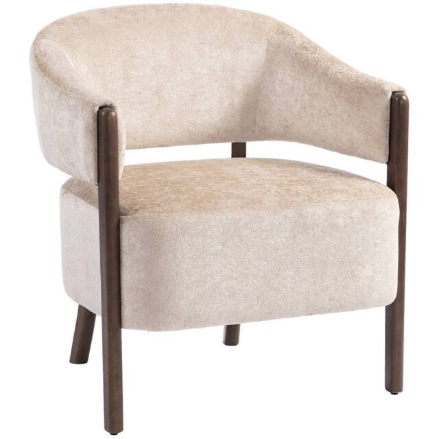 HOMCOM Accent Chair, Upholstered Armchair with Solid Wood Legs, Beige - image 1