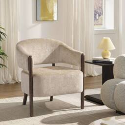 HOMCOM Accent Chair, Upholstered Armchair with Solid Wood Legs, Beige - thumbnail 2