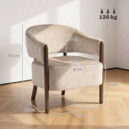 HOMCOM Accent Chair, Upholstered Armchair with Solid Wood Legs, Beige - thumbnail 3