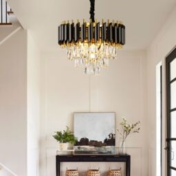Harper Living Crystal Chandelier, Modern Pendant Light 3-Tier Crystals Black & Gold - thumbnail 2