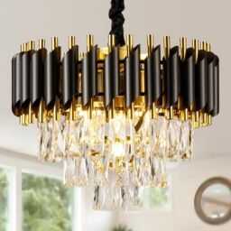 Harper Living Crystal Chandelier, Modern Pendant Light 3-Tier Crystals Black & Gold - thumbnail 1