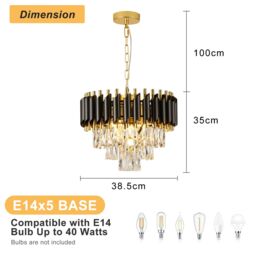 Harper Living Crystal Chandelier, Modern Pendant Light 3-Tier Crystals Black & Gold - thumbnail 7