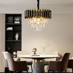 Harper Living Crystal Chandelier, Modern Pendant Light 3-Tier Crystals Black & Gold - thumbnail 3