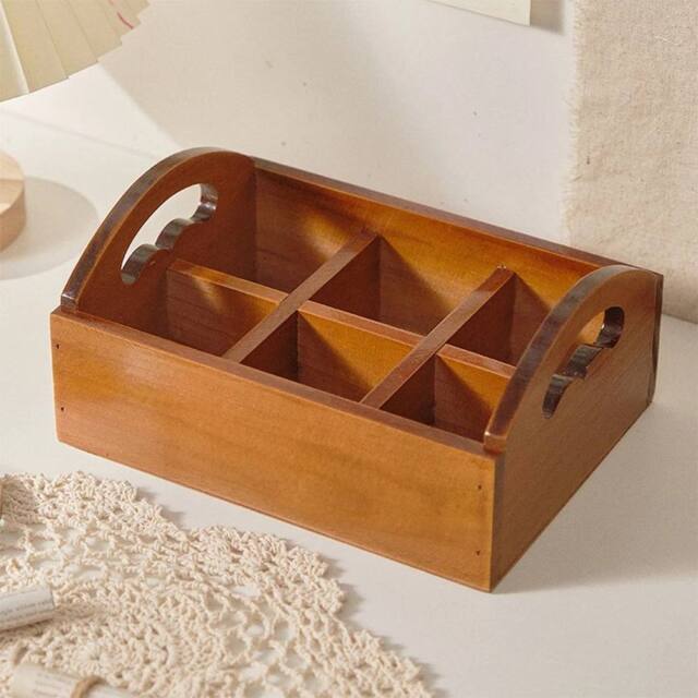 EONLION 6 Compartment Wooden Organizer Tray with Handle in Brown - Size: 500mm - image 1