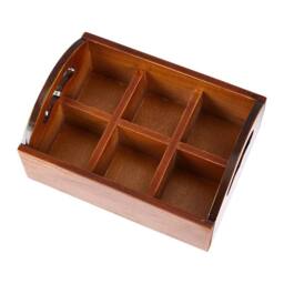 EONLION 6 Compartment Wooden Organizer Tray with Handle in Brown - Size: 500mm - thumbnail 4