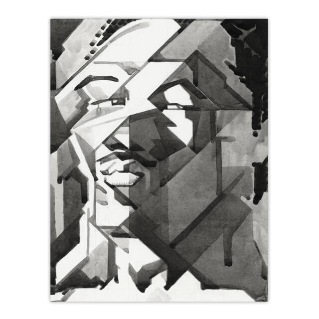 "Artery8 Self Portrait Watercolour Reijer Stolk Wall Art Poster Print in Grey - Size: W12"" x H16""" - image 1