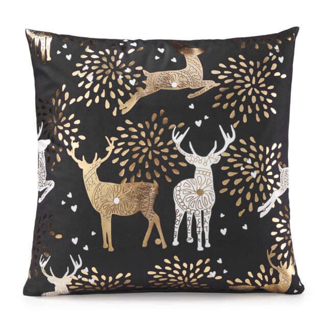 Luxury Living Christmas Reindeer Decorative Cushion With Pad 45cm x 45cm in Black - Size: 45 cm x 45 cm - image 1