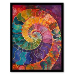 "Artery8 Ammonite Shell Fossil Rainbow Pattern Painting Framed Art Print - Size: W12"" x H16""" - thumbnail 1