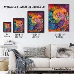 "Artery8 Ammonite Shell Fossil Rainbow Pattern Painting Framed Art Print - Size: W12"" x H16""" - thumbnail 3