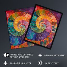 "Artery8 Ammonite Shell Fossil Rainbow Pattern Painting Framed Art Print - Size: W12"" x H16""" - thumbnail 2