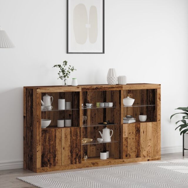 Berkfield Home Sideboard with LED Lights Old Wood 181.5x37x100 cm Engineered Wood in Brown - image 1