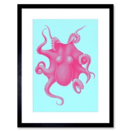"Artery8 Wall Art Print Pink Octopus Vintage Art Framed 9x7 inch in Black - Size: W7"" x H9""" - thumbnail 1