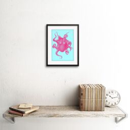 "Artery8 Wall Art Print Pink Octopus Vintage Art Framed 9x7 inch in Black - Size: W7"" x H9""" - thumbnail 2