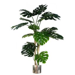 Leaf Artificial 150cm Luxury Monstera Plant Black Pot Silver Planter in Green
