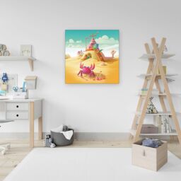 "Warren Reed - Designer Pink Crab On A Beach Holiday Canvas in Yellow - Size: W30"" x H30""" - thumbnail 3