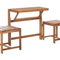 Wyld and Coco Convertible Garden Bench Bistro Set Folding Rustic Acacia Outdoor in Brown - thumbnail 2