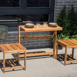 Wyld and Coco Convertible Garden Bench Bistro Set Folding Rustic Acacia Outdoor in Brown - thumbnail 1
