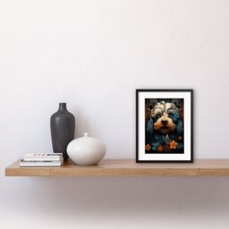 Artery8 Wall Art Print Cockapoo Dog with Flower Patterns Art Nouveau Artwork Orange Blue Floral Portrait Design Artwork Framed 9X7 Inch - thumbnail 2