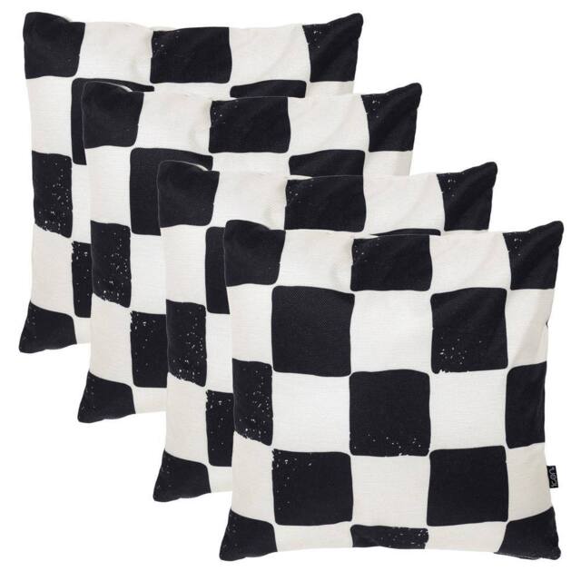 icon 4 Pack Cushion 43x43 Kyoto Fabric, Checkerboard Mono in White - image 1