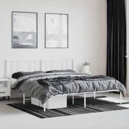 Berkfield Home Metal Bed Frame with Headboard White 180x200 cm Super King - thumbnail 4