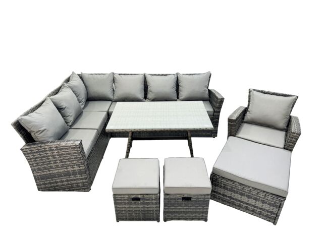 Fimous 10 Seat Rattan High Back Corner Sofa Set with 3 Footstool in Dark Grey - image 1
