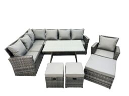 Fimous 10 Seat Rattan High Back Corner Sofa Set with 3 Footstool in Dark Grey - thumbnail 1