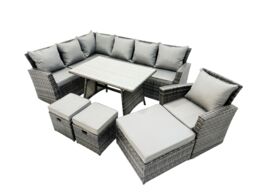 Fimous 10 Seat Rattan High Back Corner Sofa Set with 3 Footstool in Dark Grey - thumbnail 2