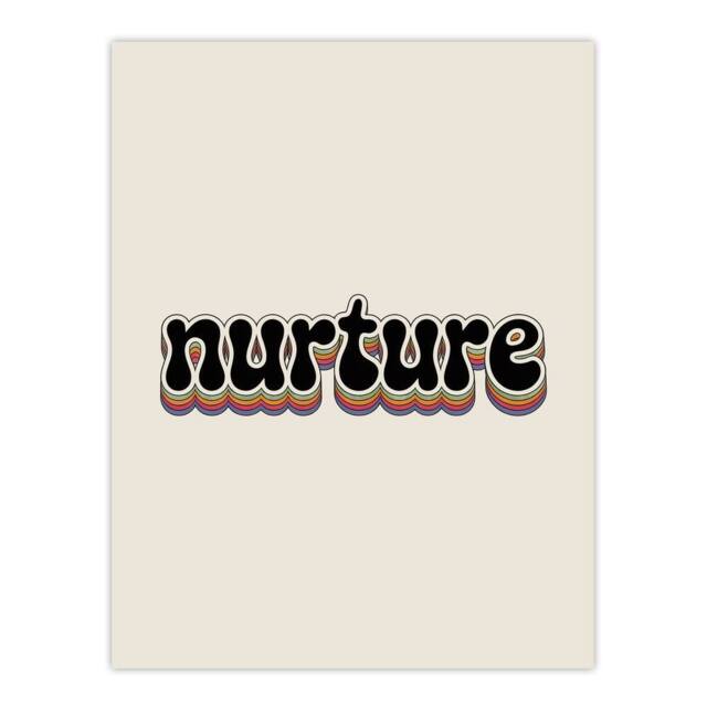 "Artery8 Nurture Colourful Retro Rainbow Font Typography Wall Art Print in Beige - Size: W12"" x H16""" - image 1