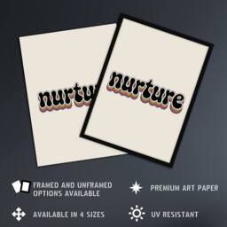 "Artery8 Nurture Colourful Retro Rainbow Font Typography Wall Art Print in Beige - Size: W12"" x H16""" - thumbnail 2