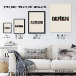 "Artery8 Nurture Colourful Retro Rainbow Font Typography Wall Art Print in Beige - Size: W12"" x H16""" - thumbnail 3