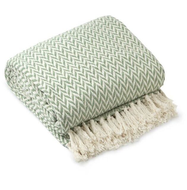 New Edge Blinds Chevron Collection Cotton Throw in Green - Size: 178 cm x 254 cm - image 1