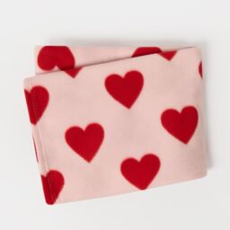 OHS Soft Heart Print Polar Fleece Throw in Red - Size: 120 cm x 150 cm - thumbnail 4