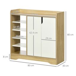 HOMCOM Shoe Storage Organizer with Double Door Cabinet Open Shelves in Natural - thumbnail 3
