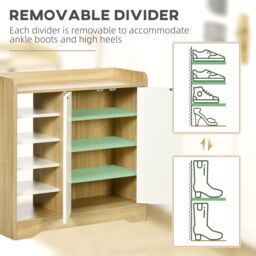 HOMCOM Shoe Storage Organizer with Double Door Cabinet Open Shelves in Natural - thumbnail 6