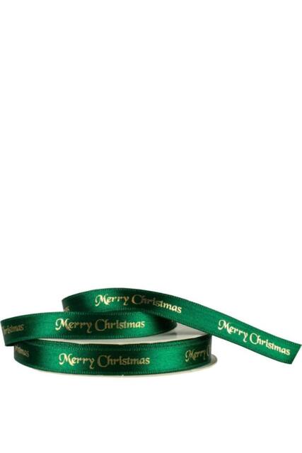 KDMD Green & Gold Merry Christmas Satin Ribbon 10mm - image 1