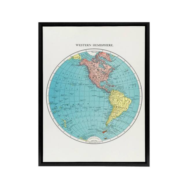 "Artery8 Western Hemisphere 1908 Map Rand McNally Framed Canvas Wall Art in White - Size: W12"" x H16""" - image 1