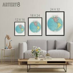 "Artery8 Western Hemisphere 1908 Map Rand McNally Framed Canvas Wall Art in White - Size: W12"" x H16""" - thumbnail 4