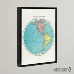 "Artery8 Western Hemisphere 1908 Map Rand McNally Framed Canvas Wall Art in White - Size: W12"" x H16""" - thumbnail 2