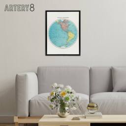 "Artery8 Western Hemisphere 1908 Map Rand McNally Framed Canvas Wall Art in White - Size: W12"" x H16""" - thumbnail 3