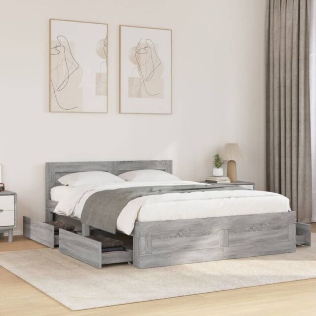 Berkfield Home Bed Frame with Headboard without Mattress Grey Sonoma 140x200 cm - image 1