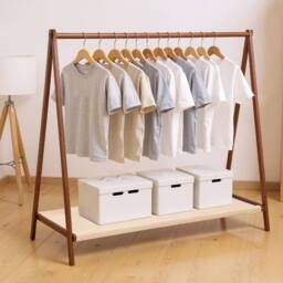 KORVIXA Walnut Wood Folding Bamboo Clothes Rail Rack