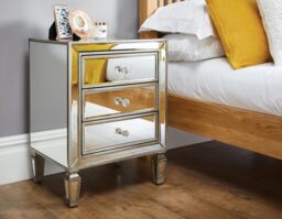 FurnitureboxUK Venice Contemporary 3 Drawer Silver Framed Mirrored Bedside TableWith Crystaline Shaped Handles - thumbnail 2