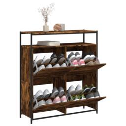 Berkfield Home Shoe Cabinet with 4 Flip-Drawers Smoked Oak 100x34x112 cm in Brown - Size: 100 x 34 x 112 cm - thumbnail 4