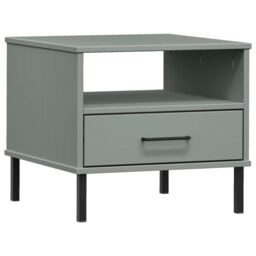 Berkfield Home Bedside Table with Metal Legs Grey Solid Wood Pine OSLO - thumbnail 2