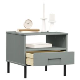 Berkfield Home Bedside Table with Metal Legs Grey Solid Wood Pine OSLO - thumbnail 3
