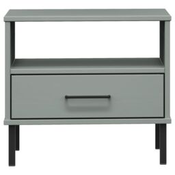 Berkfield Home Bedside Table with Metal Legs Grey Solid Wood Pine OSLO - thumbnail 4