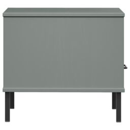 Berkfield Home Bedside Table with Metal Legs Grey Solid Wood Pine OSLO - thumbnail 6