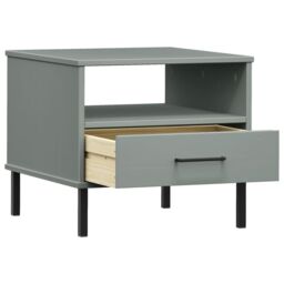 Berkfield Home Bedside Table with Metal Legs Grey Solid Wood Pine OSLO - thumbnail 5